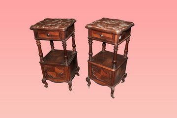 Pair of French Louis Philippe style bedside cabinets with France red marble top