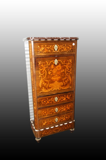 Secretaire olandese del 1800 riccamente intarsiato in legno di palissandro