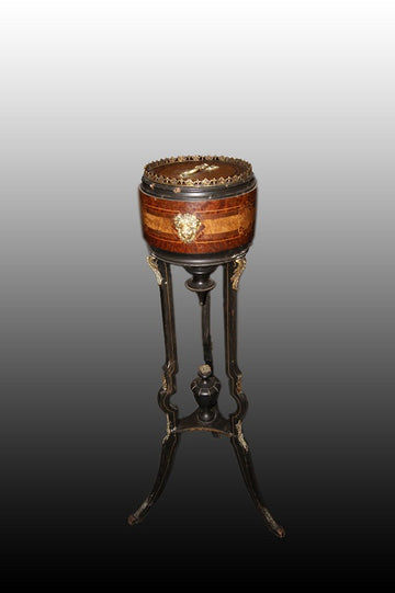 Porta piante francese del 1800 stile Napoleone III in legno ebanizzato ed intarsiato riccamente
