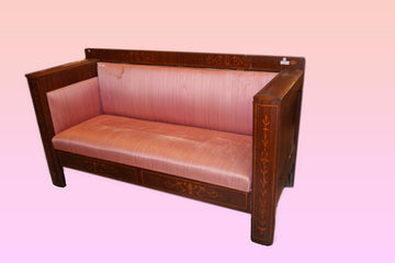 Beau canapé de style Charles X de la première moitié du 19ème siècle avec marqueterie