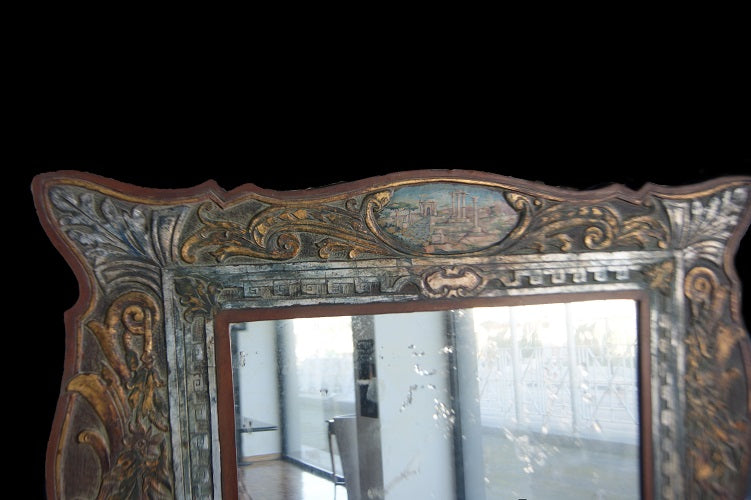 Particolarissima specchiera del 1900 con cornice in Pelle dipinta