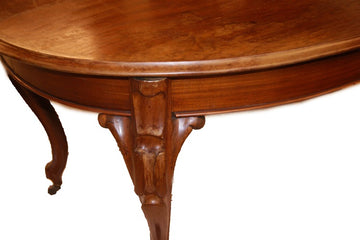 Extendable oval table from the 1800s Biedermeier style in mahogany wood