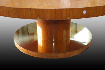 Grande tavolo da riunione circolare francese di inizio 1900 in legno di olmo