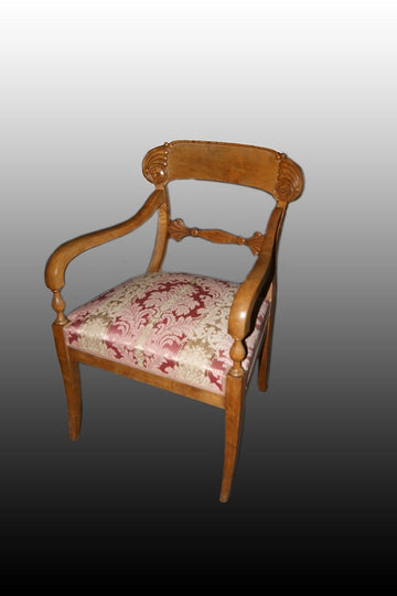 Group of 3 Biedermeier armchairs in birch wood with carvings