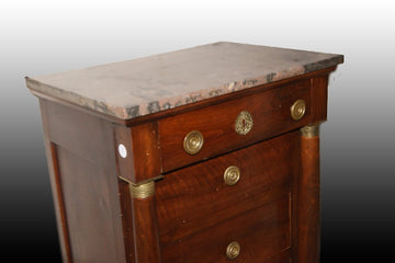 Small French Empire style chest of drawers from the 1800s in mahogany wood with marble and bronzes