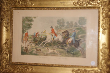 Petit tirage couleur français de 1800. Représentant une scène de chasse