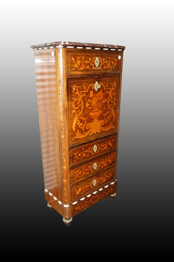 Secretaire olandese del 1800 riccamente intarsiato in legno di palissandro