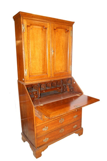 English antique Bureau Bookcase from the late 1700s Queen Anne style in oak wood