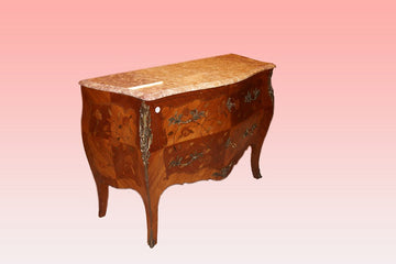 French chest of drawers from the 19th century, Louis XV style, richly inlaid in bois de rose