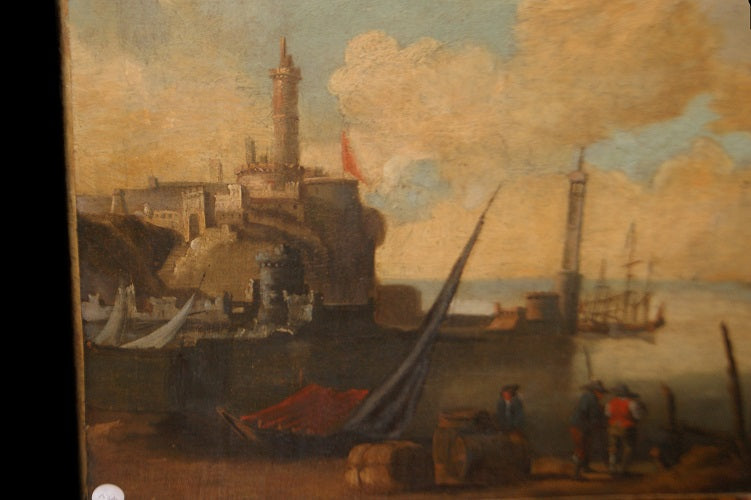 Quadro antico veduta marina inglese del 1700 Olio su tela