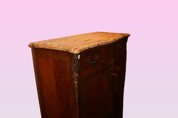 Large Louis XV style secretaire desk chest with marble top and inlays