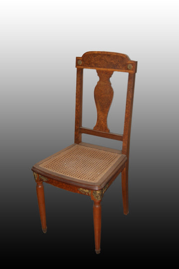 Groupe de 6 chaises de style Empire français des années 1800 avec de riches bronzes et bruyères