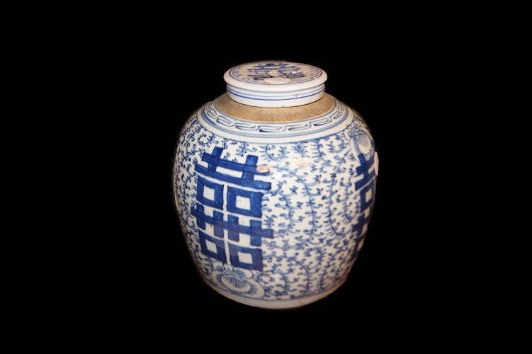 Coppia di piccoli vasi cinesi del 1800 in porcellana bianca decorata di azzurro