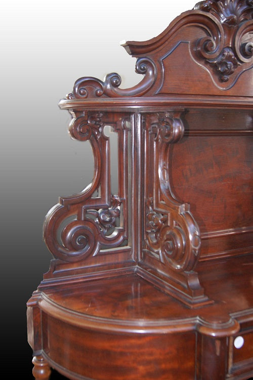 Credenza Luigi Filippo in legno di mogano a mezzaluna con alzatina