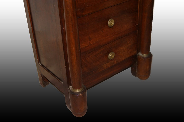 Comoncino francese stile Impero del 1800 in legno di mogano con marmo e bronzi