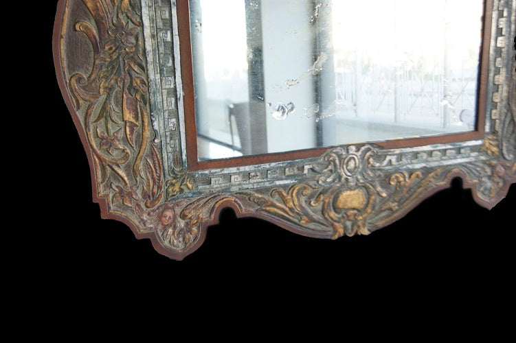 Particolarissima specchiera del 1900 con cornice in Pelle dipinta