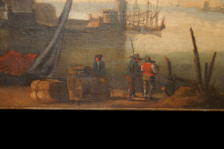 Quadro antico veduta marina inglese del 1700 Olio su tela
