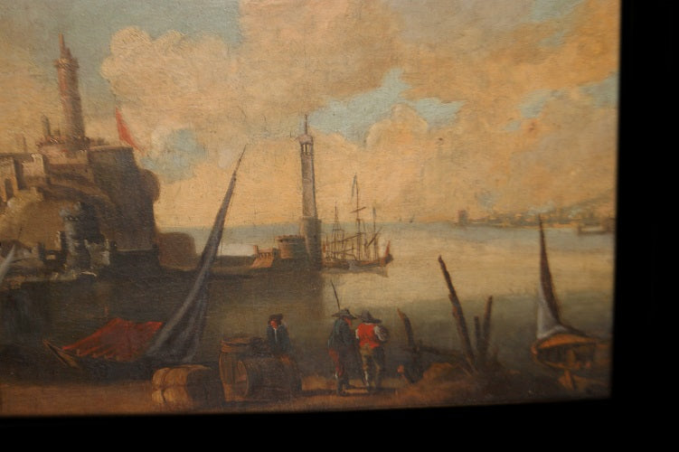 Quadro antico veduta marina inglese del 1700 Olio su tela