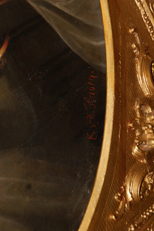 Splendido antico ritratto di nobile fanciulla francese del 1800 olio