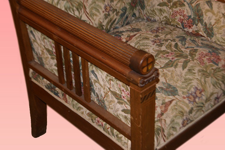 Coppia di poltrone stile Liberty di inizio 1900 in legno di mogano