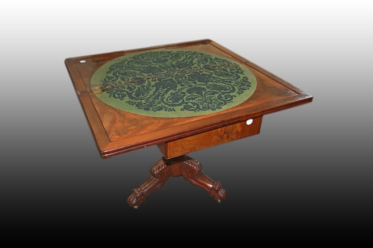Bellissimo tavolino da gioco francese stile Carlo X in legno di mogano
