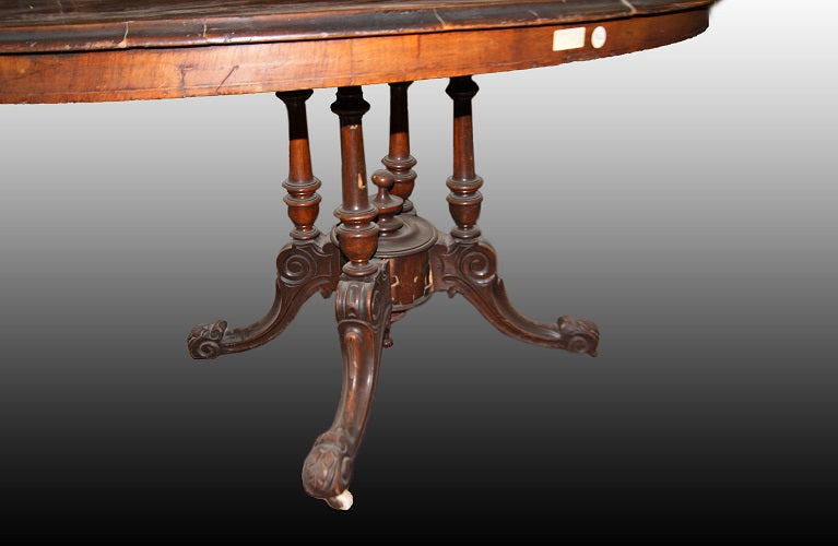 Tavolo da salotto inglese della prima metà del 1800 intarsiato - Radica di noce