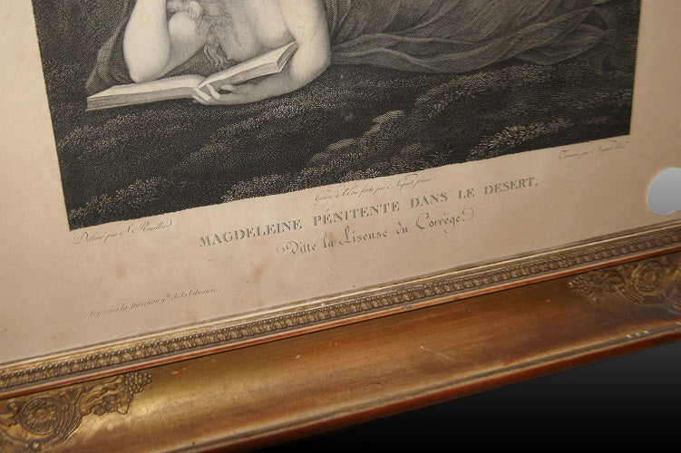 Antica Bellissima piccola stampa francese del 1800 raffigurante Nudo di Dama