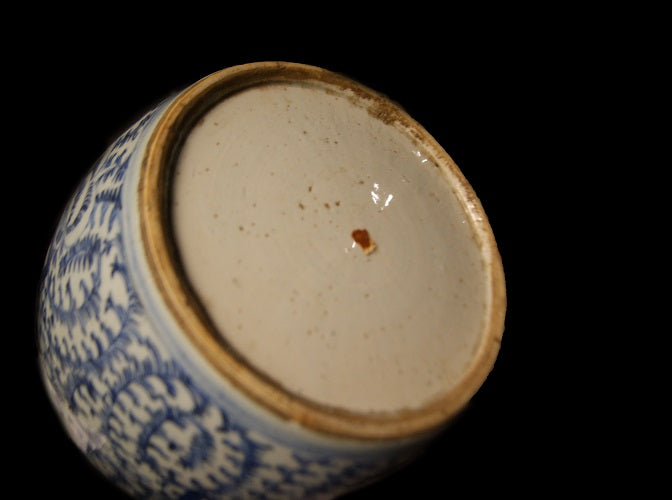 Coppia di piccoli vasi cinesi del 1800 in porcellana bianca decorata di azzurro