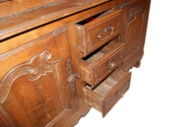 Grande credenza doppio corpo del 1700 francese stile Provenzale in legno di rovere