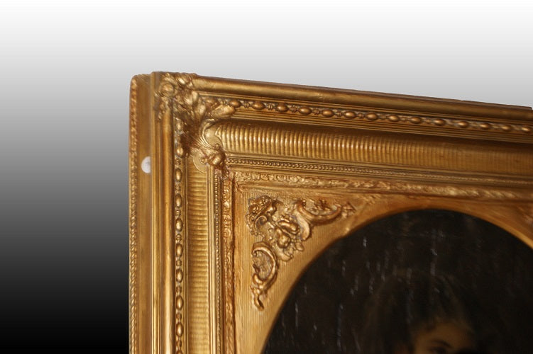 Splendido antico ritratto di nobile fanciulla francese del 1800 olio