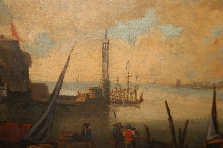 Quadro antico veduta marina inglese del 1700 Olio su tela
