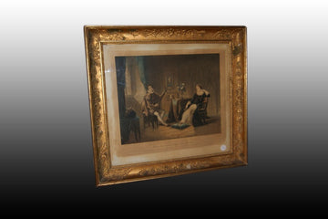 Coppia di stampe a colori inglesi del 1800 raffigurante scene di interno con personaggi