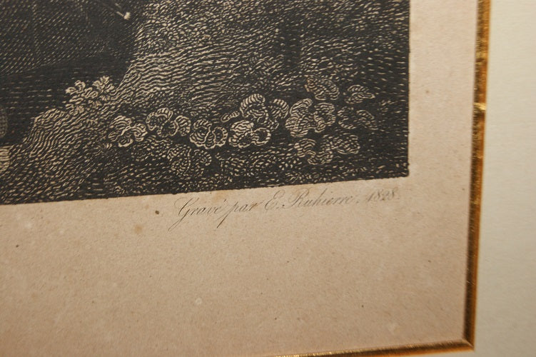 Bellissima stampa francese del 1800 "L'imboscata" con personaggi