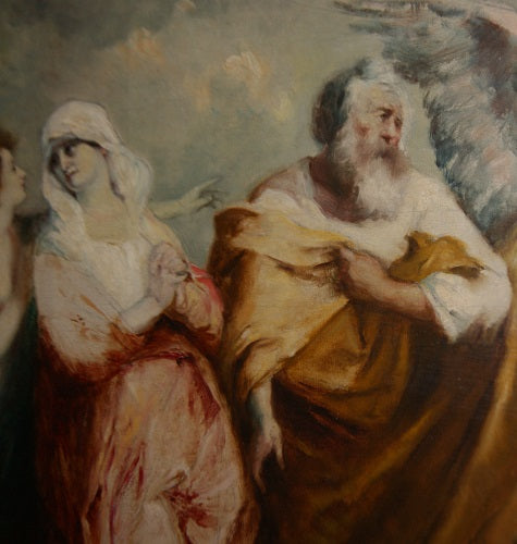 Stupendo olio su tela "L'entrata della Vergine Maria E San Giuseppe a Betlemme" F. Maury  (1861-1933)
