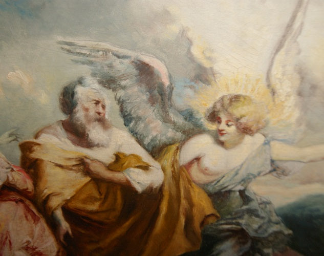 Stupendo olio su tela "L'entrata della Vergine Maria E San Giuseppe a Betlemme" F. Maury  (1861-1933)